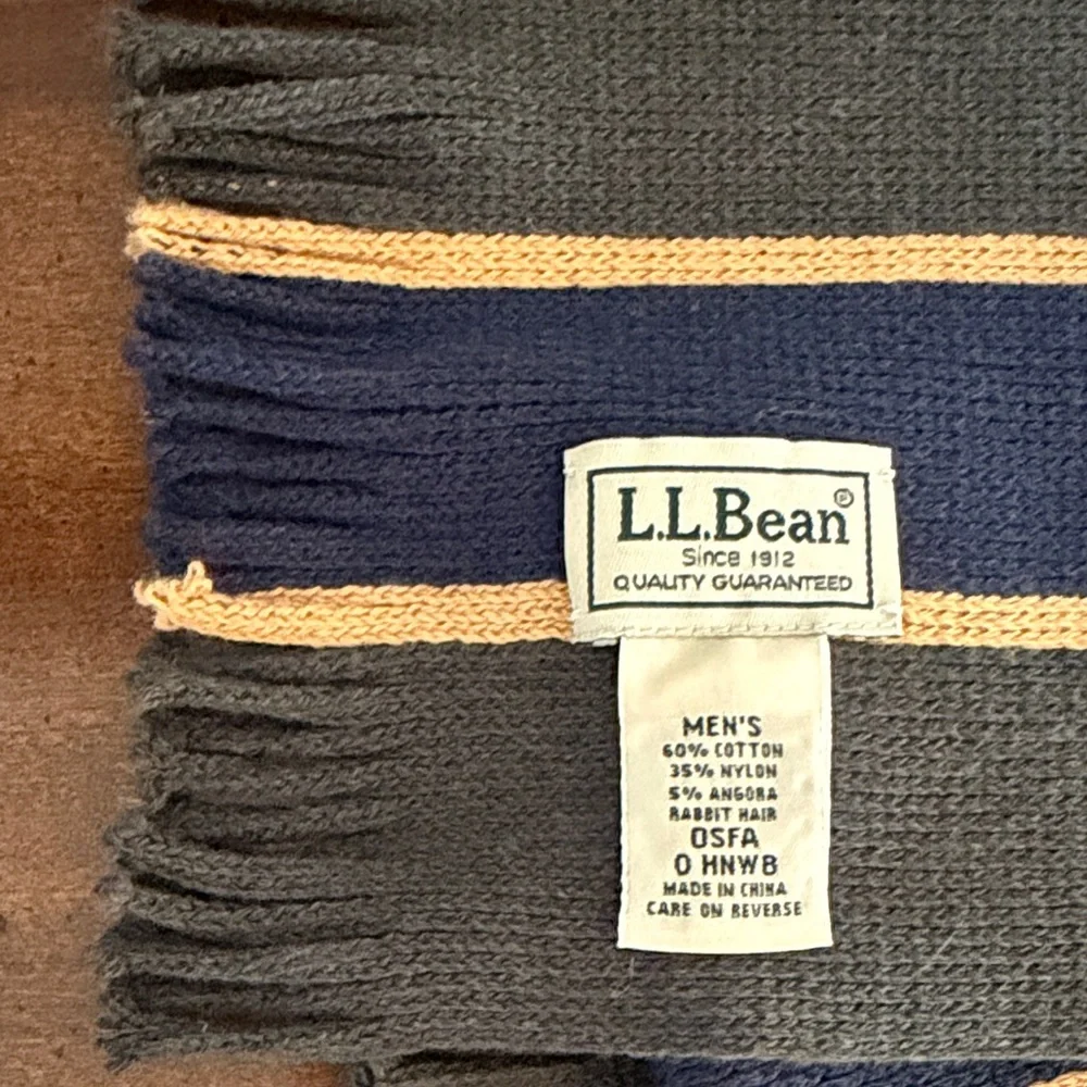 L.L. Bean Vintage Men’s Green and Navy Striped Scarf Angora Cotton Blend